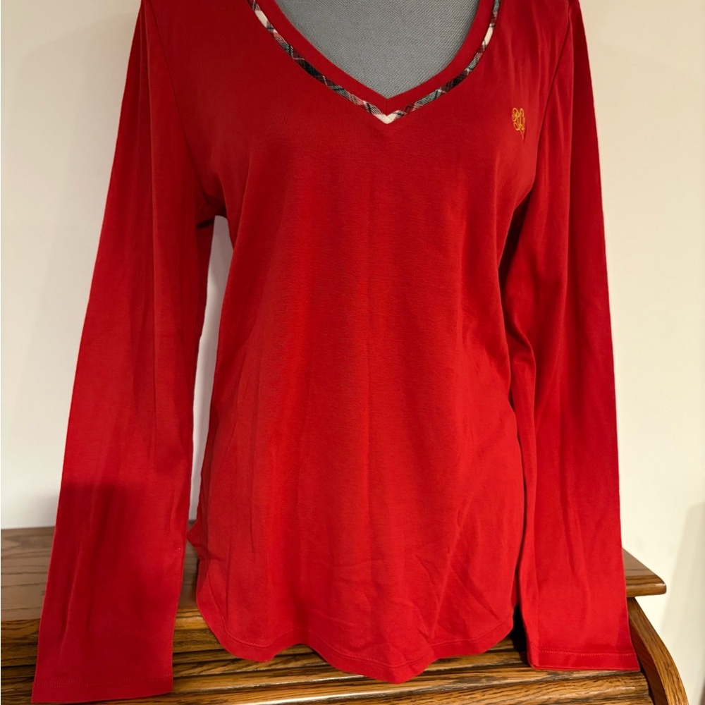 LAUREN Ralph Lauren Red V-Neck Women's Pajama Top size large (Top Only)